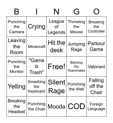 Rage Time 101 Bingo Card