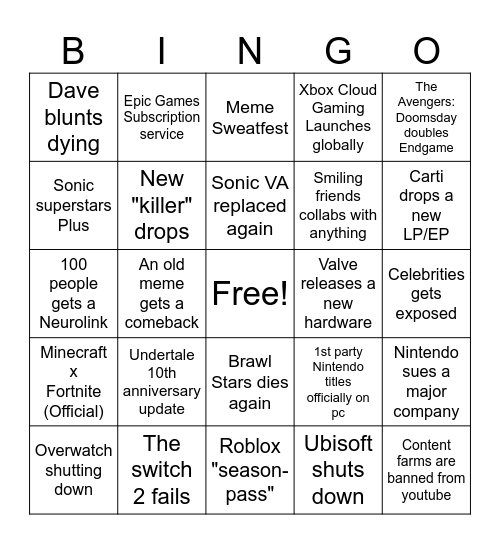 2025 Bingo Card