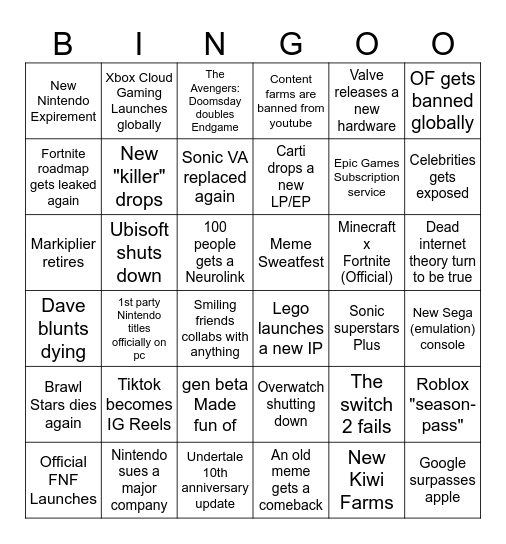 2025 Bingo Card