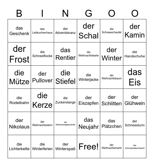 Winter Bingo Card