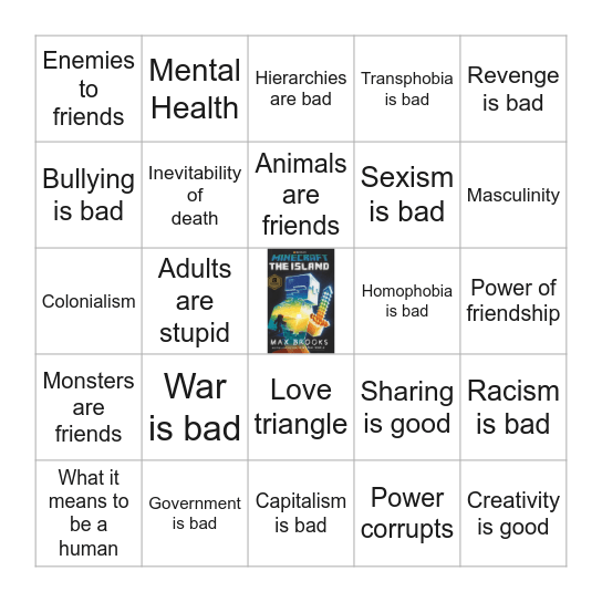 Minecraft novels tropes and metaphors Bingo Card