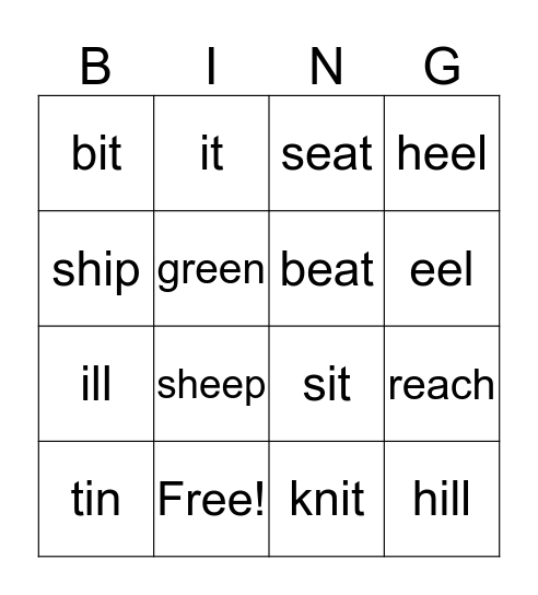 i: vs i Bingo Card