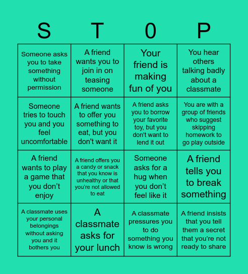 "No, Thank You" Bingo Card