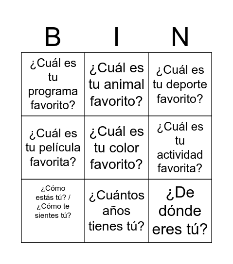 BINGO SOBRE MÍ Bingo Card