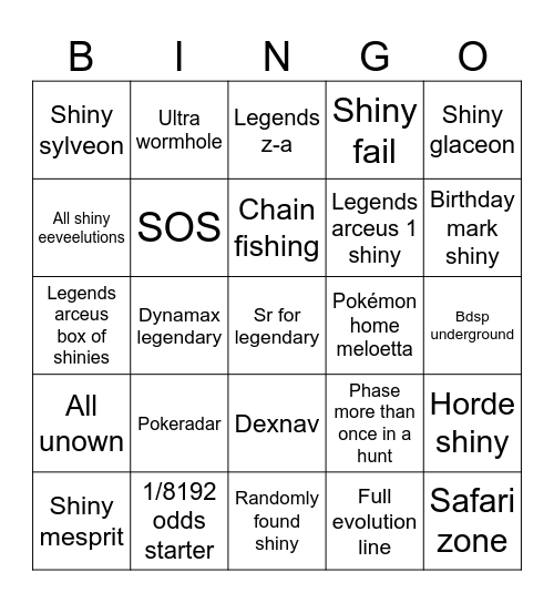 2025 Shiny Hunt Bingo Card