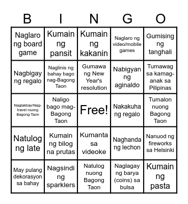 Bagong Taon 2025 Bingo Card Bingo Card