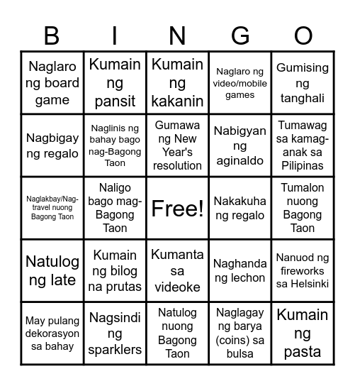 Bagong Taon 2025 Bingo Card Bingo Card