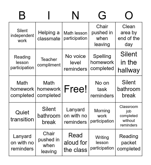 Behavior BINGO Card
