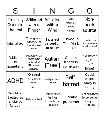 Blackjack SinBingo Card