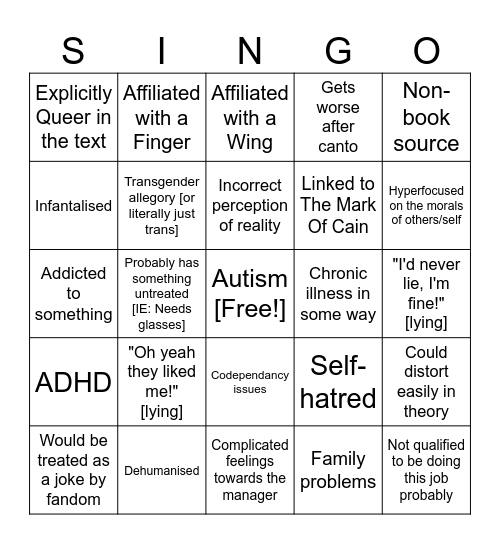 Blackjack SinBingo Card