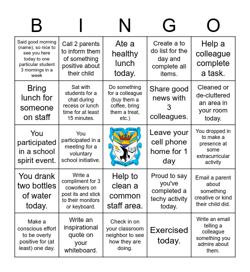 Pasadena Academy Staff Bingo Card