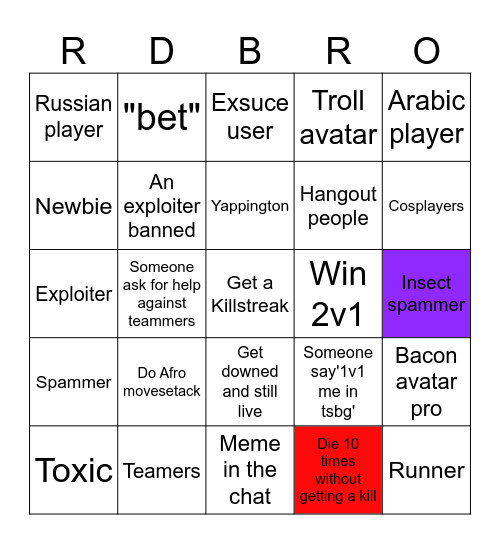 Rogue demon Bingo Card