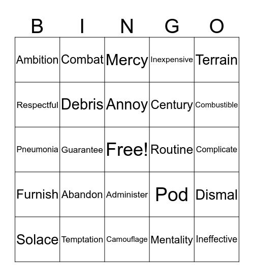 V.I.A. Chapter 1 Bingo Card