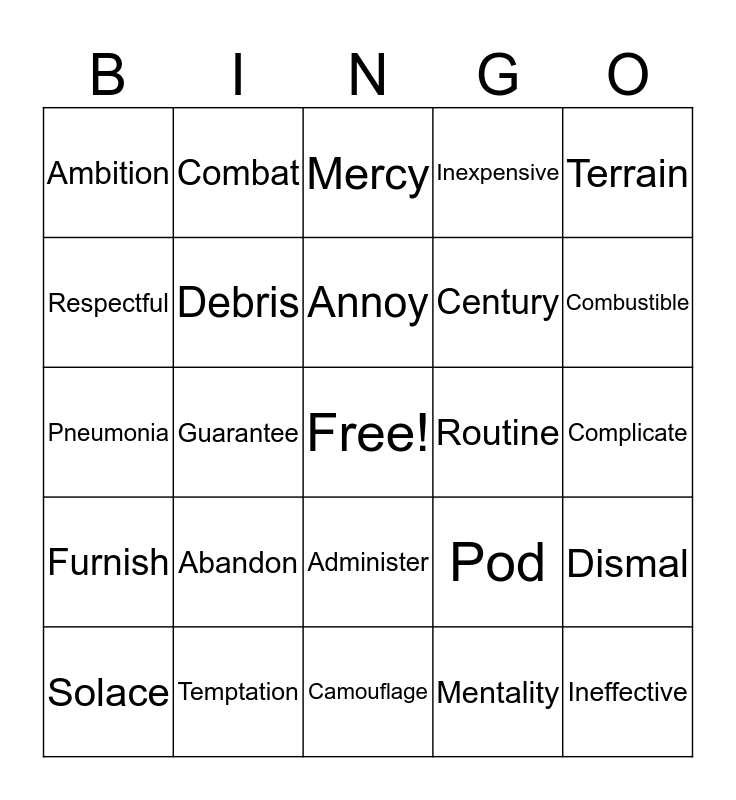 V.I.A. Chapter 1 Bingo Card