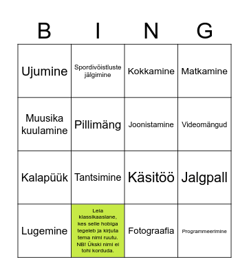 Hobide Bingo Card