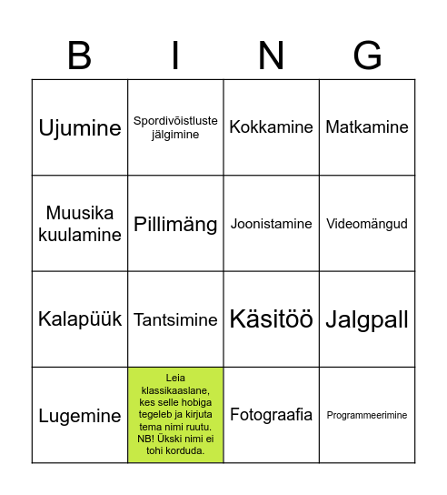 Hobide Bingo Card