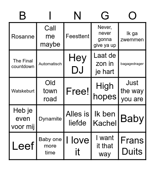 DE GROTE MUZIEK BINGO Card