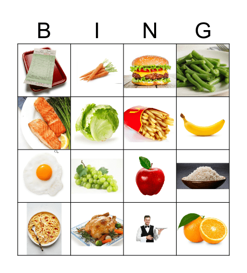 La comida Bingo Card