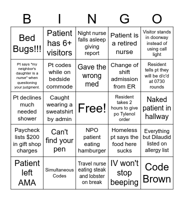 Nursing Bingo Card