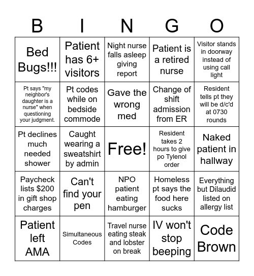 Nursing Bingo Card