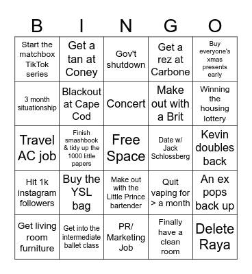 Sierra's 2025 Bingo Card