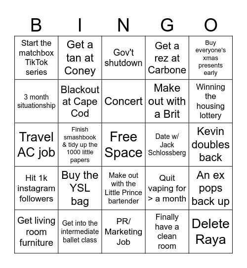 Sierra's 2025 Bingo Card