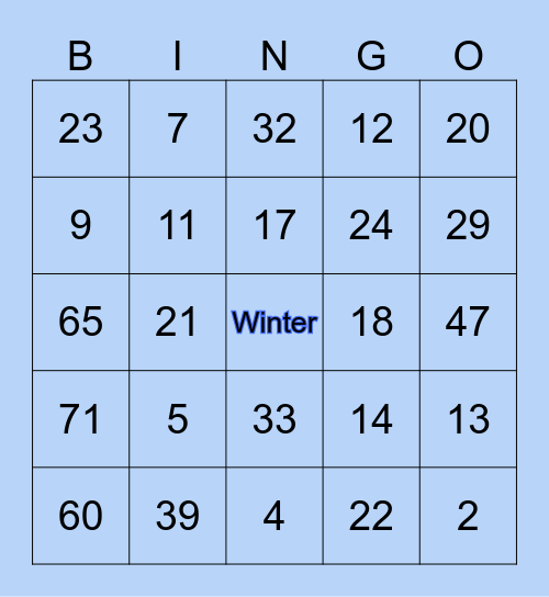 Winter vol cijfers Bingo Card
