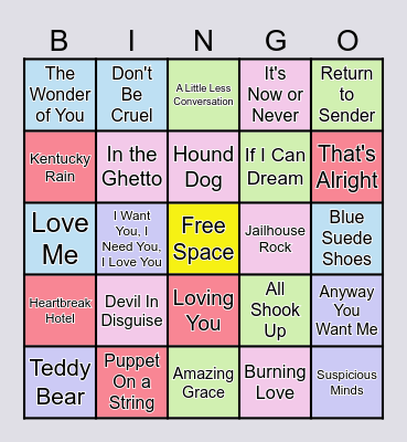 Elvis Songs Bingo Card