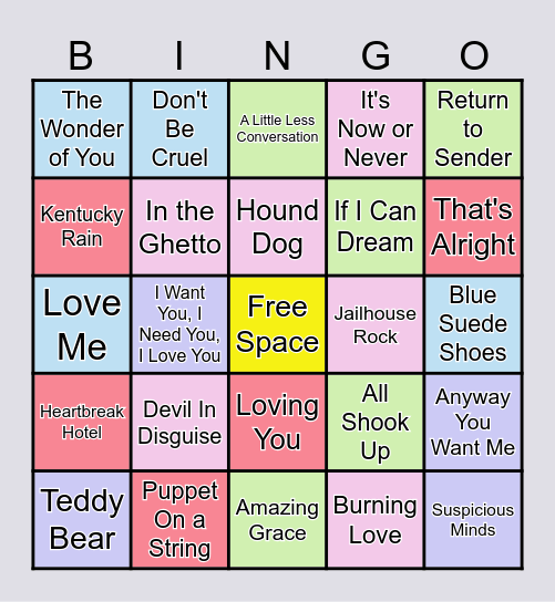 Elvis Songs Bingo Card