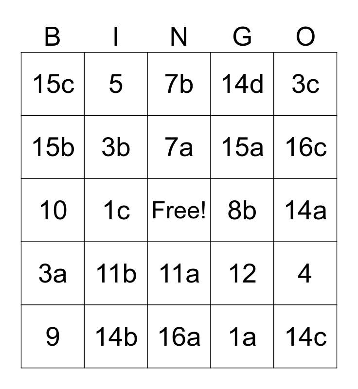 Ch. 6 REVIEW BINGO Card