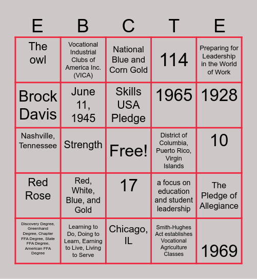 CTE@ EB Bingo Card