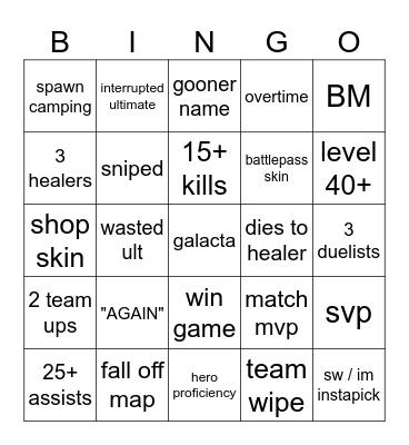 Marvel Rivals Bingo Card