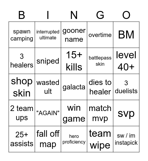 Marvel Rivals Bingo Card