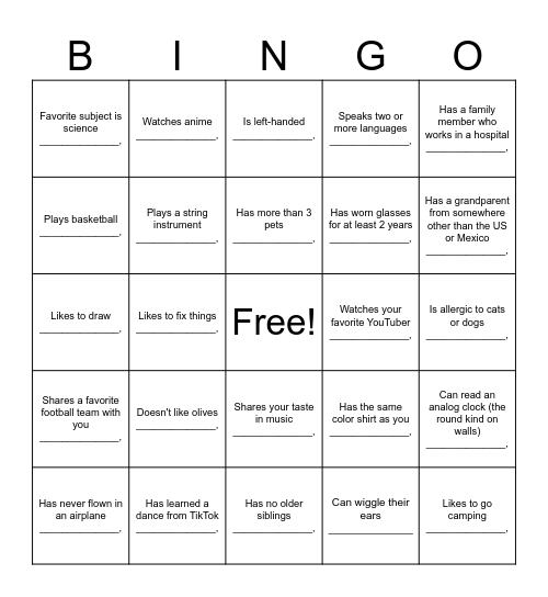 Find Someone Who... Bingo Card