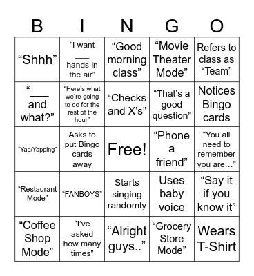 Ms. Oren Bingo Card