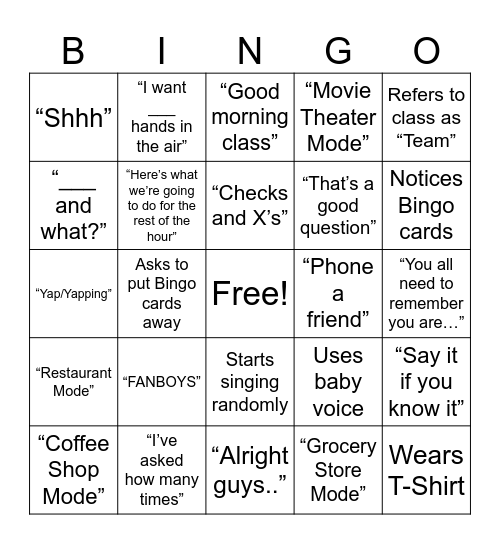 Ms. Oren Bingo Card