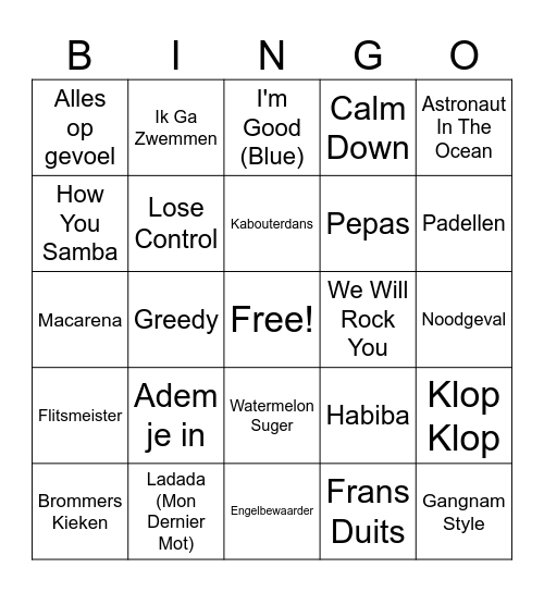Muziekbingo 2024 Bingo Card
