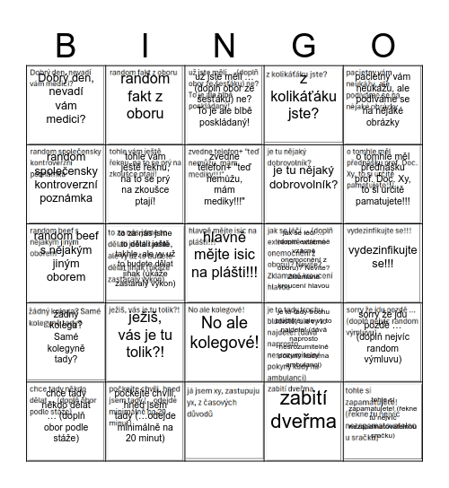 stáže Bingo Card