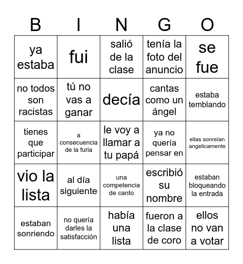 Larita 6-7 Pasado Bingo Card