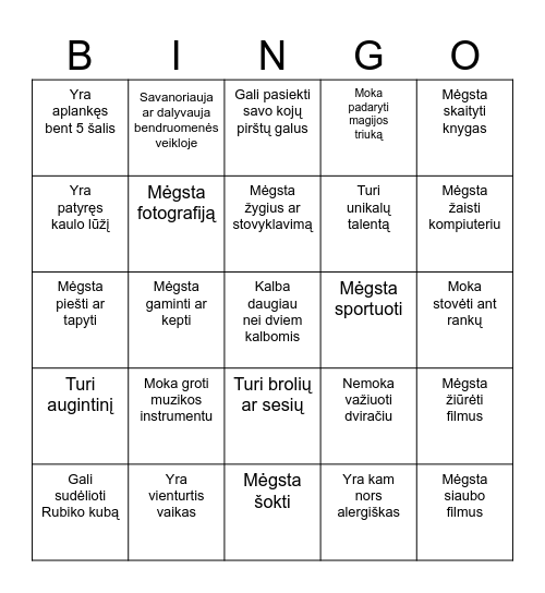 Om-lėtai BINGO Card