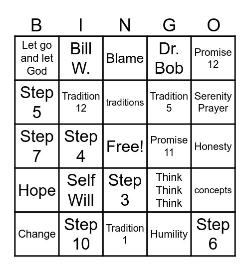 AA Bingo Card