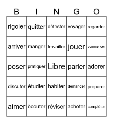 French Bingo Card