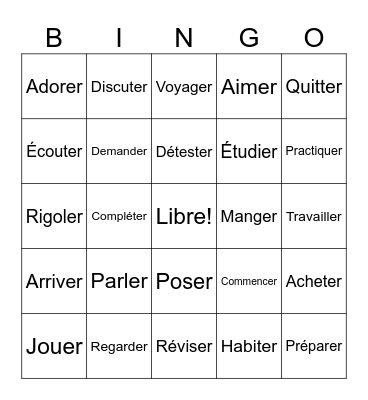 Les -er verbs Bingo Card