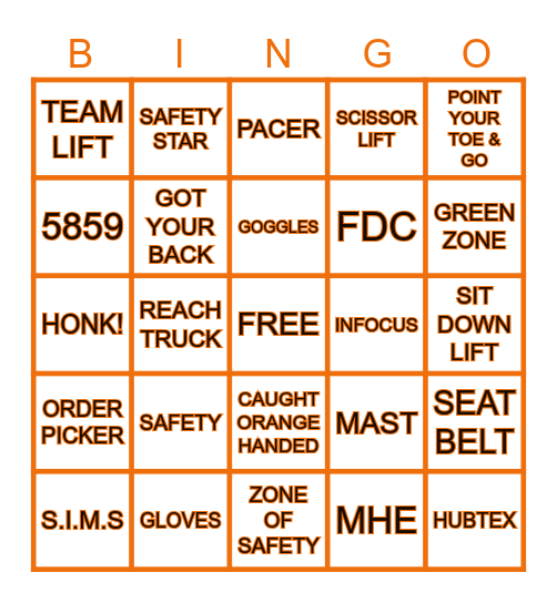 5859 Safety Bingo Card