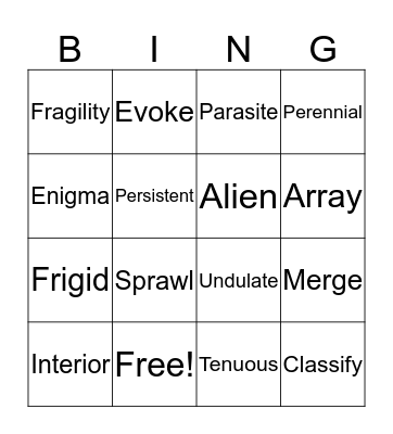 Vocabulary 2 Bingo Card