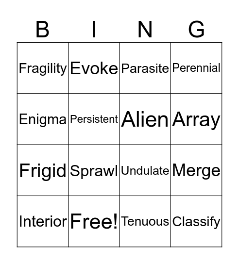 Vocabulary 2 Bingo Card