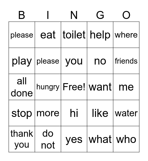 Needs & Wants Bingo Card
