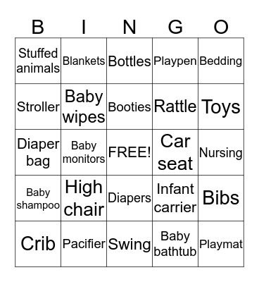 Baby Shower BINGO Card
