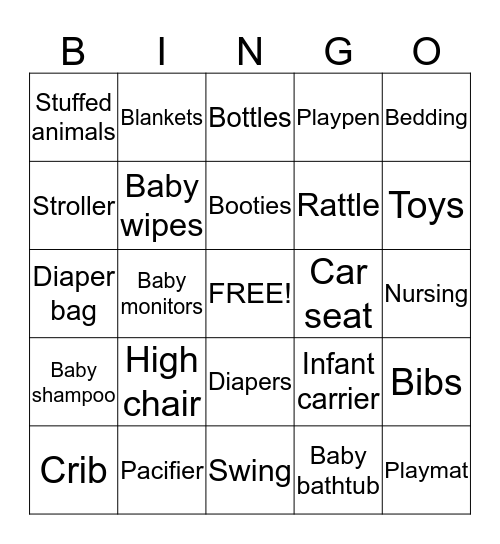 Baby Shower BINGO Card
