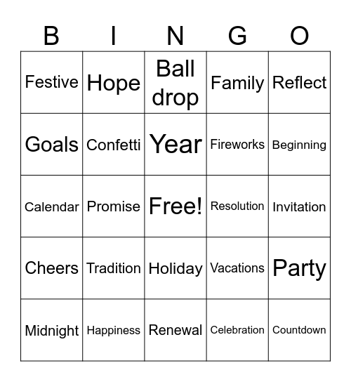 Happy New Year!! Bingo Card